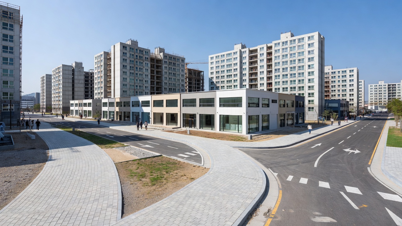 오산세교상가 주변 주거단지와 차량 접근로